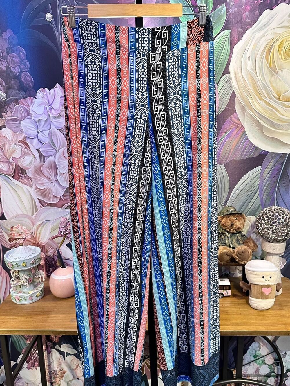 Sharagano M Palazzo Pants Boho Geometric Print Wide Leg Pull On Multicolor